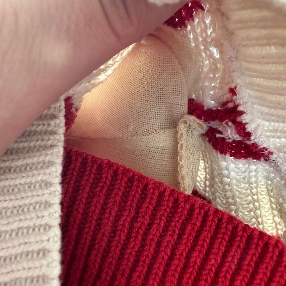 vintage 80s tjw by mervyns red white striped cable knit preppy v neck sweater xl - Picture 10 of 10